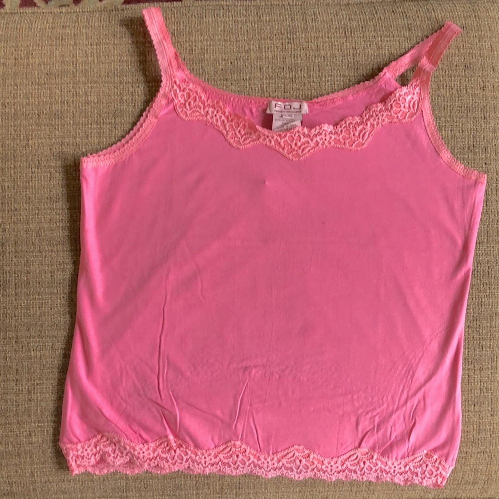 Pink Lace Trim Tank Top